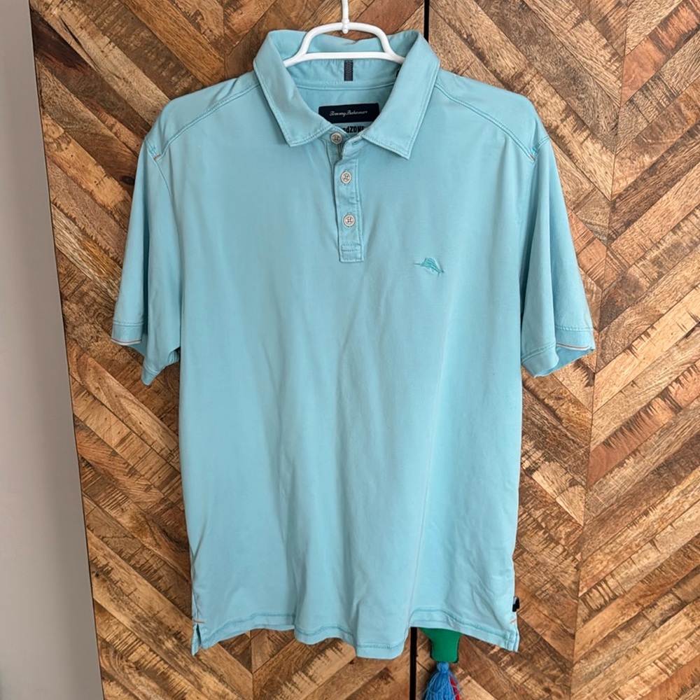 Tommy Bahama men’s polo shirt, island zone size large aqua blue